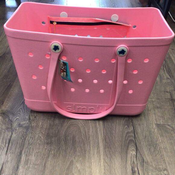 Simply Southern Large Simply Tote Tulip Pink Easy Clean Beach Tote Bag New - Picture 1 of 6